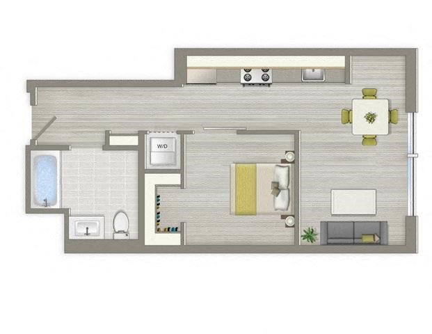 Floor plan for 1 bed, 1 bath, 528 sqft